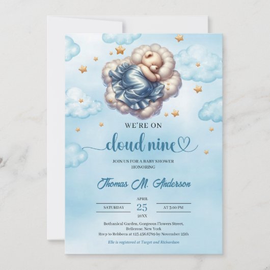 Invitation Nuage d'ours en peluche tendance neuf Baby shower  (Devant)
