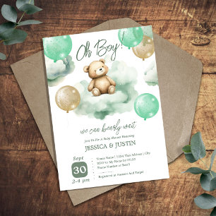 Invitation Nuage en forme d'ours en peluche Ballon Vert Baby 