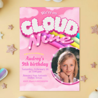 Invitation Nuage Neuf - 9e anniversaire avec photo