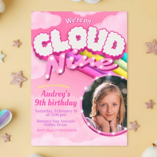 Invitation Nuage Neuf - 9e anniversaire avec photo