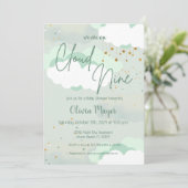 Invitation Nuage Neuf Baby shower Vert Sage Neuf Sage (Debout devant)