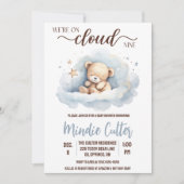 Invitation Nuage Neuf, Bleu Sleeping Teddy Bear Baby shower (Devant)