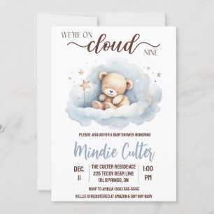 Invitation Nuage Neuf, Bleu Sleeping Teddy Bear Baby shower