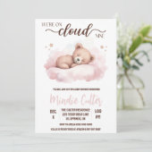 Invitation Nuage Neuf, Couchage rose Baby shower Ours Teddy (Debout devant)
