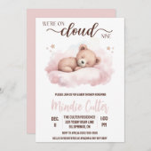 Invitation Nuage Neuf, Couchage rose Baby shower Ours Teddy (Devant / Derrière)