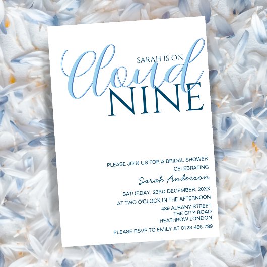 Invitation Nuage Neuf Minimaliste Bleu Blanc douche nuptiale