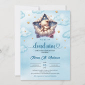 Invitation Nuage neuf ours en peluche Baby shower garçon (Devant)