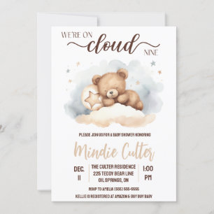 Invitation Nuage Neuf, Sleeping Teddy Bear Baby shower