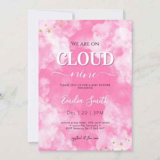 Invitation Nuage rose neuf baby showers (Devant)