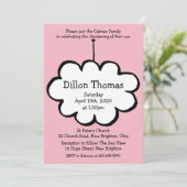 Invitation Nuage rose sur un baptême baptisant à cordes (Debout devant)