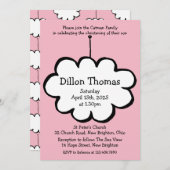 Invitation Nuage rose sur un baptême baptisant à cordes (Devant / Derrière)