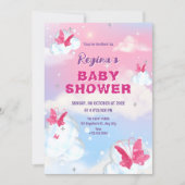 Invitation Nuage rose violet papillon scintillant pour une ba (Devant)