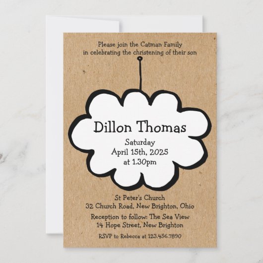 Invitation Nuage rustique sur un baptême baptiste à cordes (Devant)
