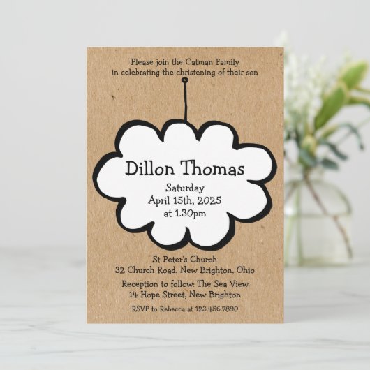 Invitation Nuage rustique sur un baptême baptiste à cordes (Debout devant)