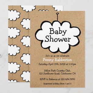 Invitation Nuage sur une corde Baby Shower rustique Kraft