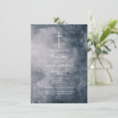 Invitation Nuages Bleus Sombres Croix Céleste Baptême (Debout devant)