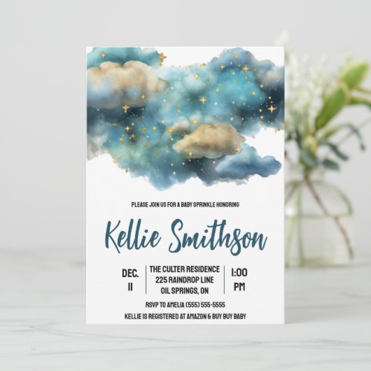 Invitation Nuages célestes et étoiles Bébé Parsemer (Debout devant)