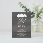Invitation Nuages + Coeurs Aquarelle Baby shower neutre (Debout devant)