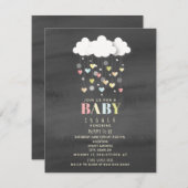 Invitation Nuages + Coeurs Aquarelle Baby shower neutre (Devant / Derrière)