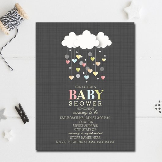 Invitation Nuages + Coeurs Baby shower neutre