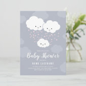 Invitation Nuages Coeurs roses Couples Famille Baby shower Fi (Debout devant)