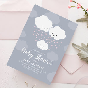 Invitation Nuages coeurs roses Famille Couples Baby Shower Fi