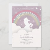 Invitation Nuages d'anniversaire Unicorne + Etoiles Aquarelle (Devant)
