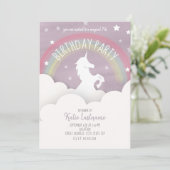 Invitation Nuages d'anniversaire Unicorne + Etoiles Aquarelle (Debout devant)