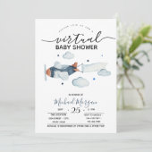 Invitation Nuages d'avion Zigzag Baby shower virtuel (Debout devant)