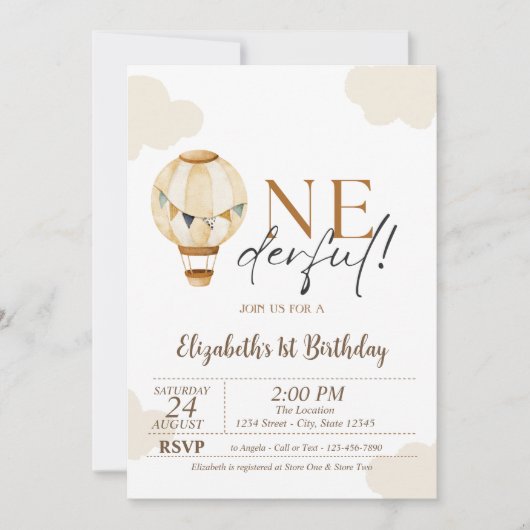 Invitation Nuages de ballon à air chaud 1er anniversaire fête (Devant)