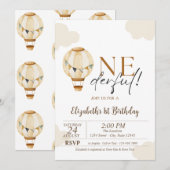 Invitation Nuages de ballon à air chaud 1er anniversaire fête (Devant / Derrière)