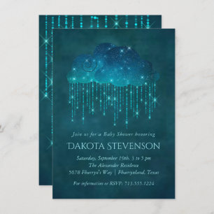 Invitation Nuages de pluie étincelants   Baby shower Turquois