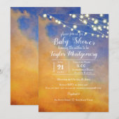 Invitation Nuages d'or dans le ciel bleu | BABY SHOWER (Devant / Derrière)