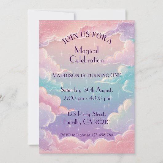 Invitation Nuages et étoiles Customisés Anniversaire (Devant)