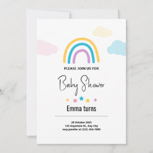 Invitation Nuages et étoiles Rainbow Baby Baby shower Invita