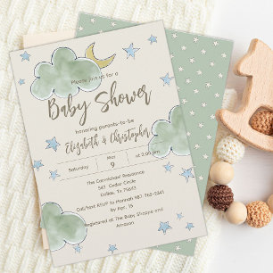 Invitation Nuages Étoiles Lune Couples neutres Baby shower Ga