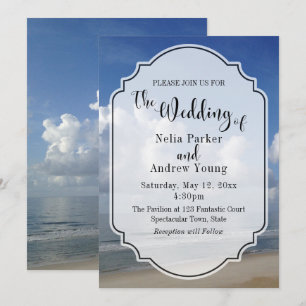 Invitation Nuages Gras sur la Photo de Plage avec Mariage de