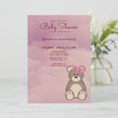 Invitation Nuages roses Baby shower Ours Teddy mignon (Debout devant)