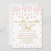 Invitation Nuages roses Twinkle Twinkle Star 1er anniversaire (Devant)