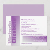 Invitation Nuances de Bat mitzvah pourpre (Devant / Derrière)