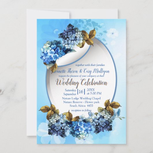 Invitation Nuances de bleu aquarelle Hydrangeas Mariage (Devant)