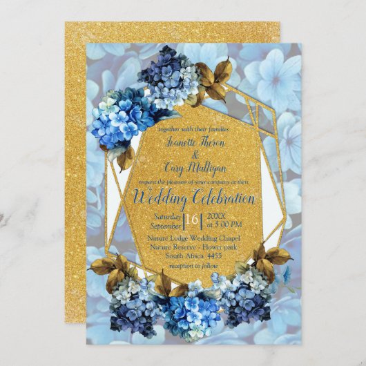 Invitation Nuances de bleu aquarelle Hydrangeas Mariage (Devant / Derrière)