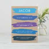 Invitation Nuances De Bleu Brush Strokes Boys 5e Anniversaire (Debout devant)