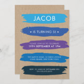 Invitation Nuances De Bleu Brush Strokes Boys 5e Anniversaire (Devant / Derrière)