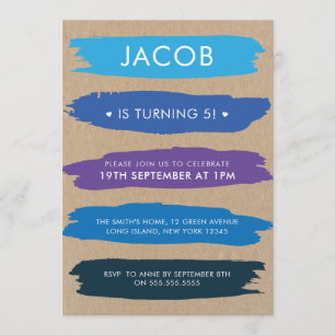 Invitation Nuances De Bleu Brush Strokes Boys 5e Anniversaire