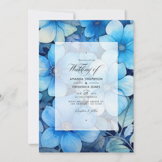 Invitation Nuances de Mariage floral bleu (Devant)