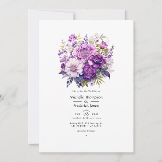 Invitation Nuances de Mariage floral pourpre (Devant)