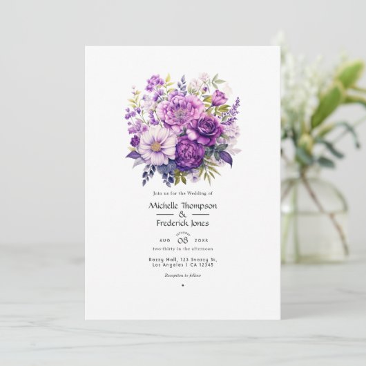 Invitation Nuances de Mariage floral pourpre (Debout devant)