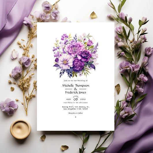 Invitation Nuances de Mariage floral pourpre