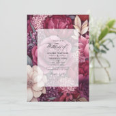 Invitation Nuances de mariage floral vin (Debout devant)